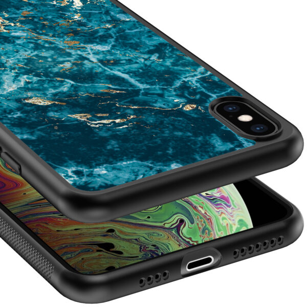 iPhone Xs Max telefoonhoesje met blauw marmer opdruk (4)