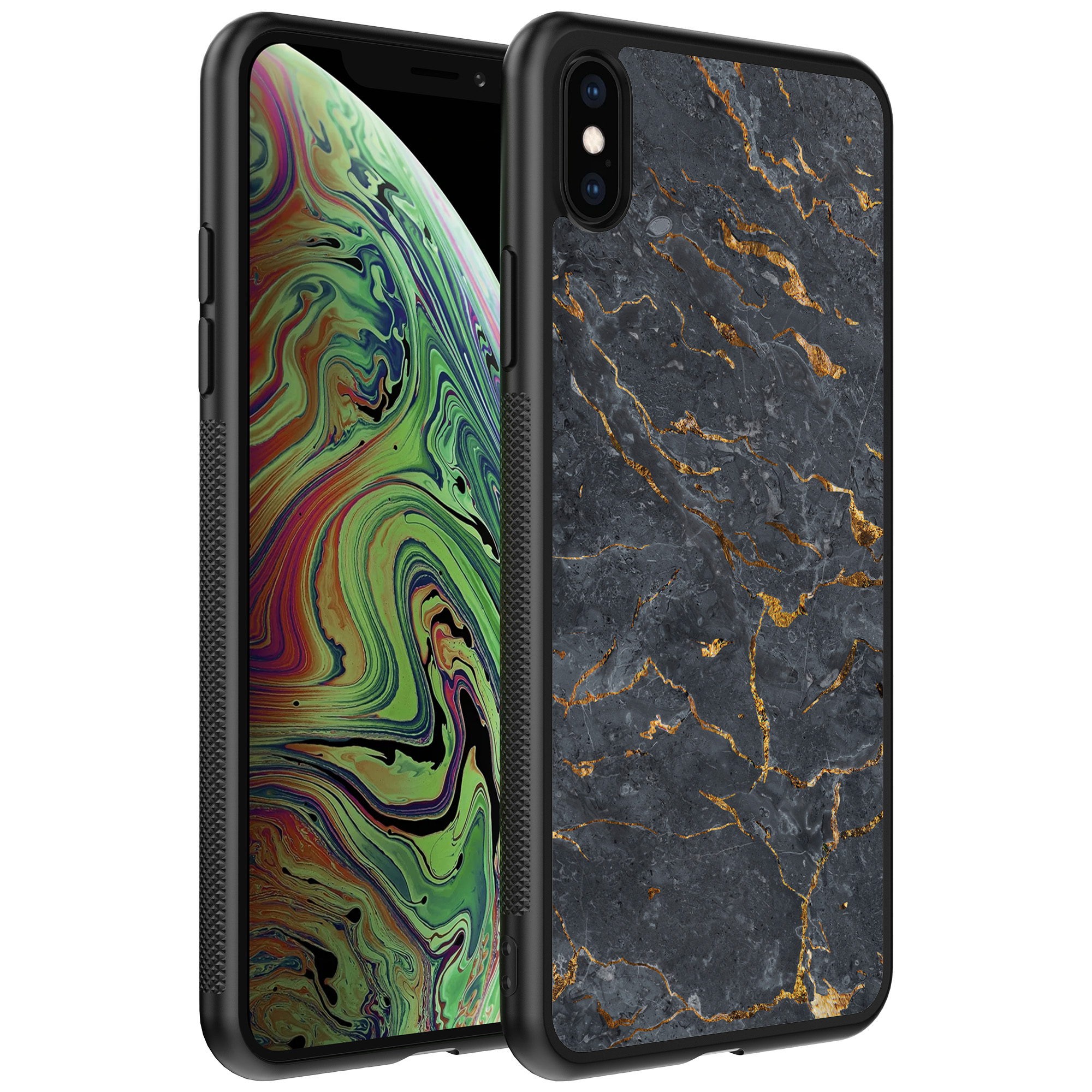 iPhone Xs Max telefoonhoesje met grijs marmer opdruk (1)