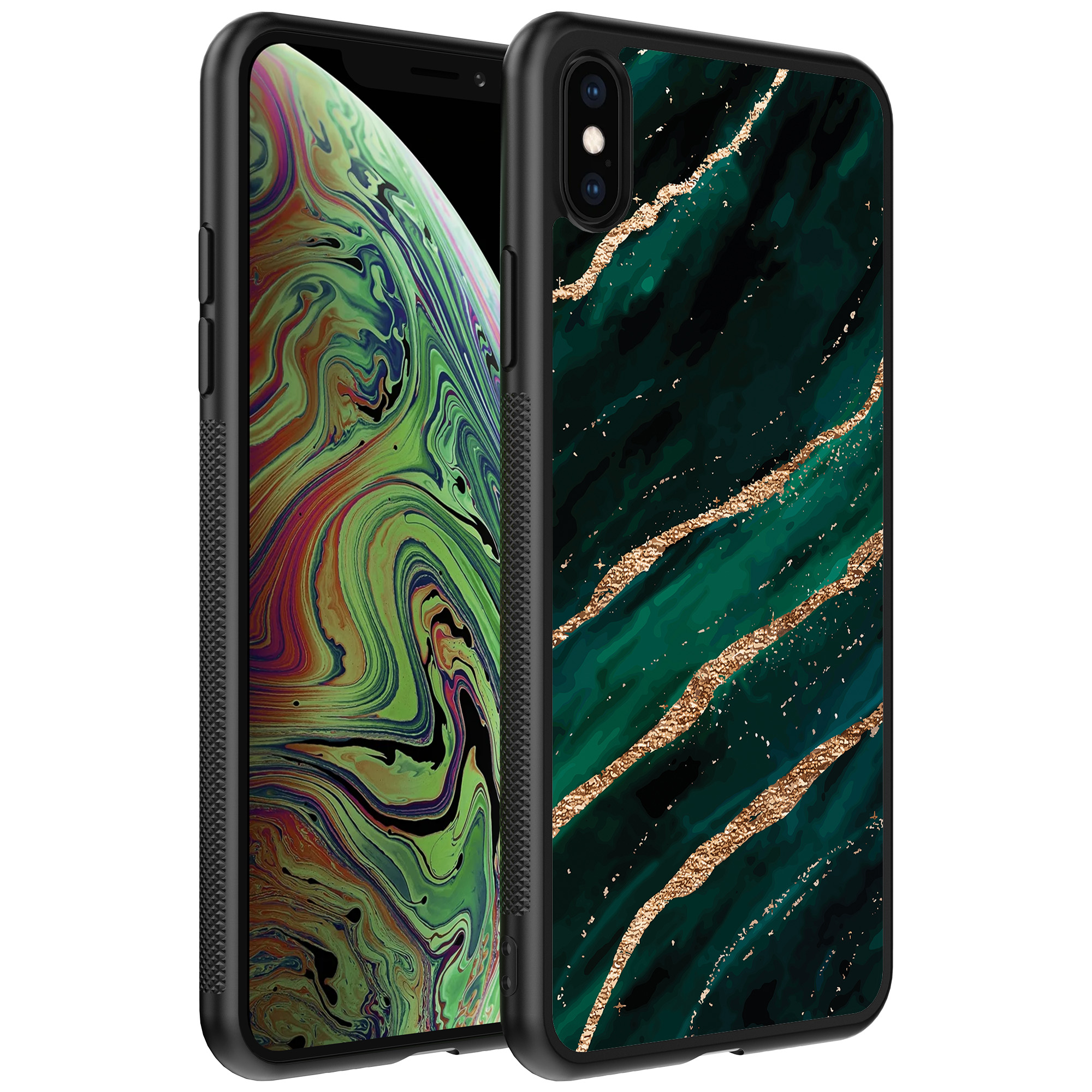 iPhone Xs Max telefoonhoesje met groen goud marmer opdruk (1)
