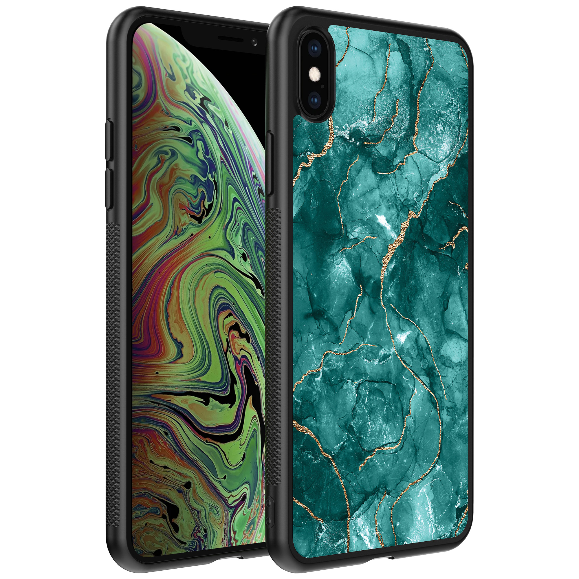 iPhone Xs Max telefoonhoesje met groen marmer opdruk (1)