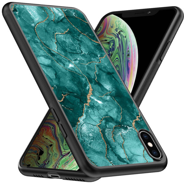 iPhone Xs Max telefoonhoesje met groen marmer opdruk (2)