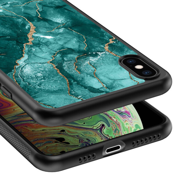 iPhone Xs Max telefoonhoesje met groen marmer opdruk (4)