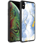 iPhone Xs Max telefoonhoesje met lichtblauw goud marmer opdruk (1)