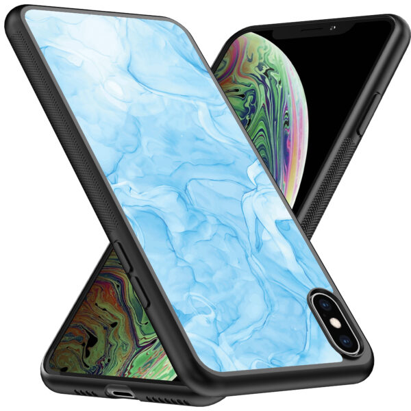 iPhone Xs Max telefoonhoesje met lichtblauw marmer opdruk (2)