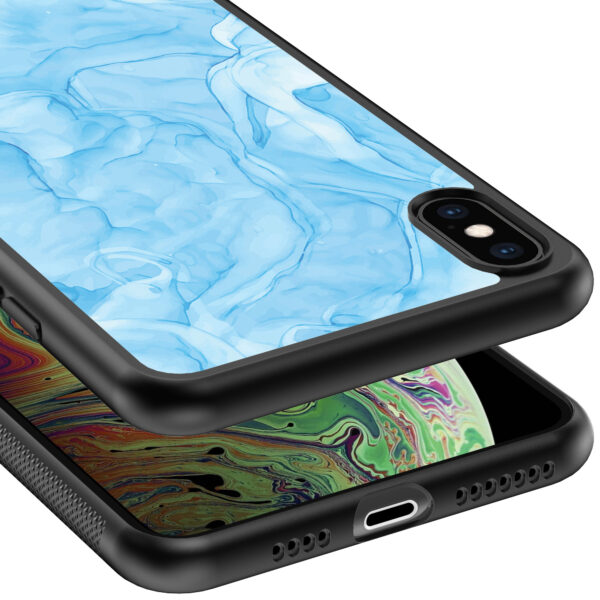 iPhone Xs Max telefoonhoesje met lichtblauw marmer opdruk (4)