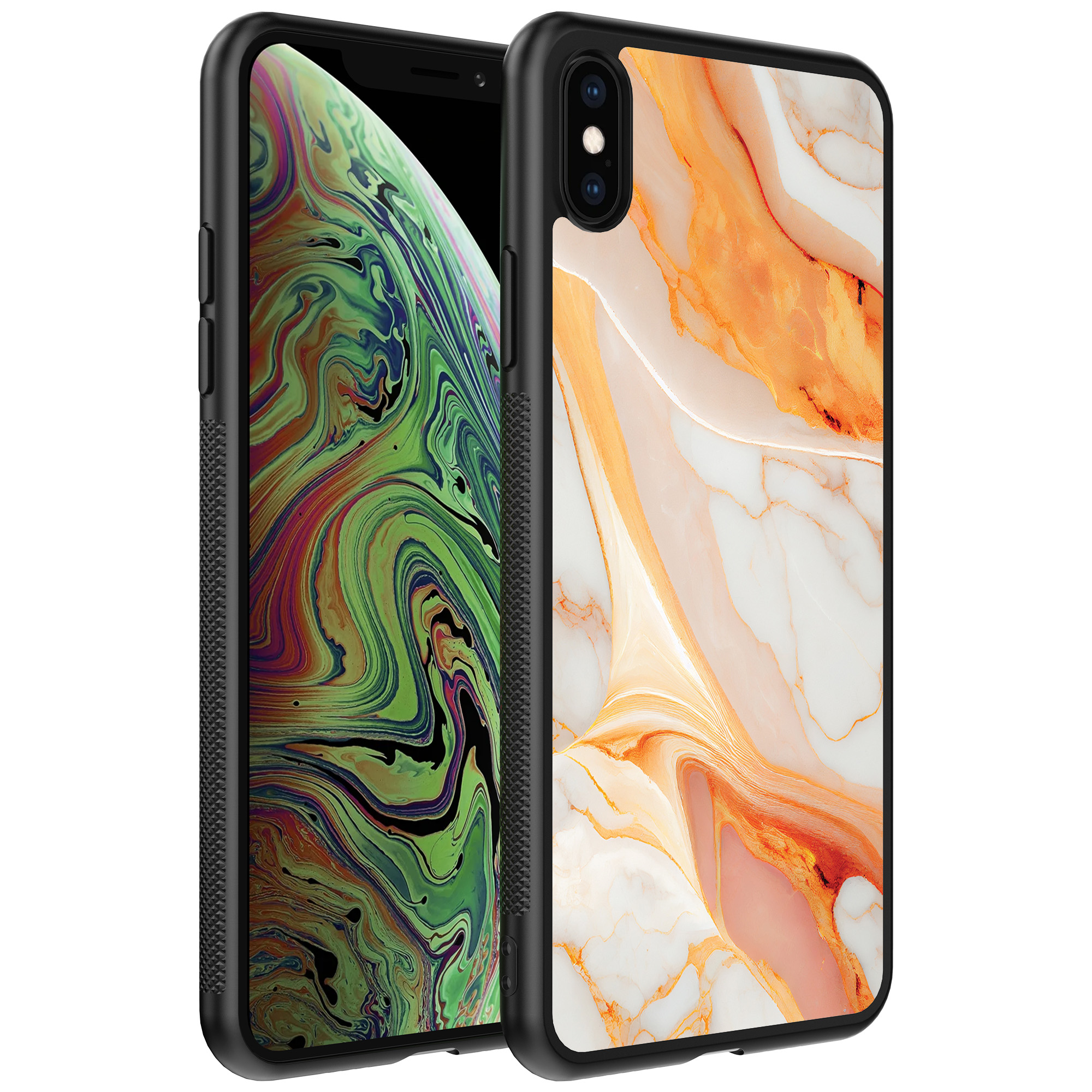 iPhone Xs Max telefoonhoesje met oranje marmer opdruk (1)