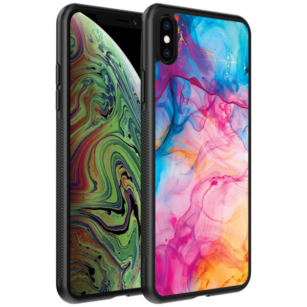 iPhone Xs Max telefoonhoesje met regenboog acryl marmer opdruk (1)
