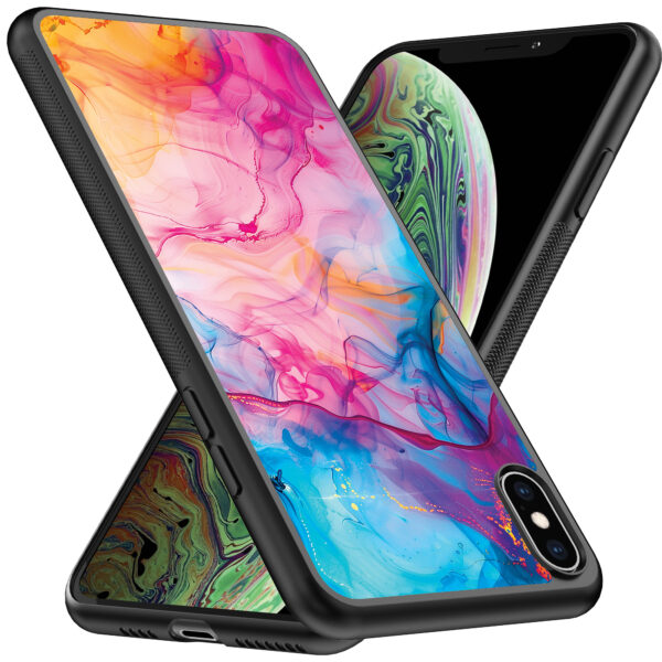 iPhone Xs Max telefoonhoesje met regenboog acryl marmer opdruk (2)