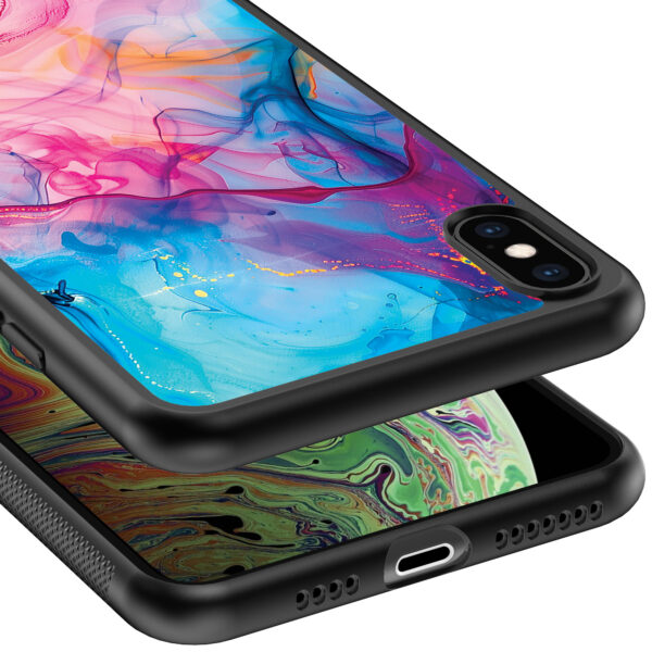 iPhone Xs Max telefoonhoesje met regenboog acryl marmer opdruk (4)
