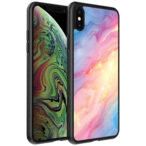 iPhone Xs Max telefoonhoesje met regenboog glitter marmer opdruk (1)