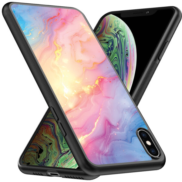 iPhone Xs Max telefoonhoesje met regenboog glitter marmer opdruk (2)