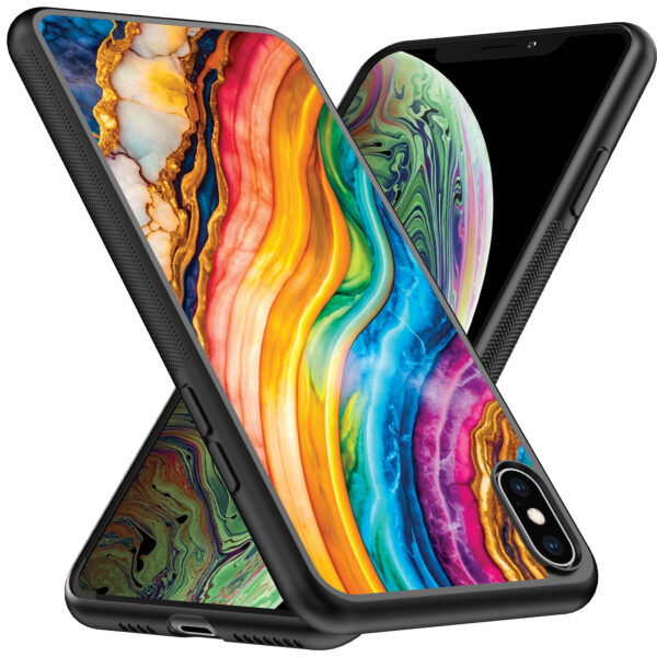iPhone Xs Max telefoonhoesje met regenboog goud marmer opdruk (2)