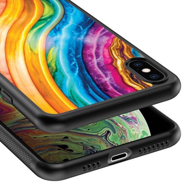 iPhone Xs Max telefoonhoesje met regenboog goud marmer opdruk (4)