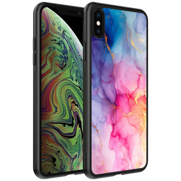 iPhone Xs Max telefoonhoesje met regenboog marmer opdruk (1)