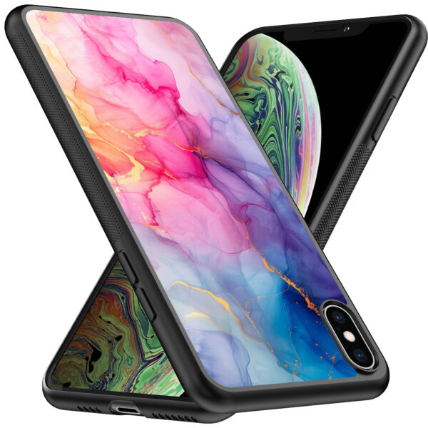 iPhone Xs Max telefoonhoesje met regenboog marmer opdruk (2)