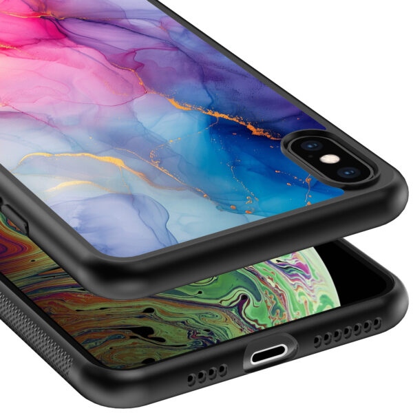 iPhone Xs Max telefoonhoesje met regenboog marmer opdruk (4)