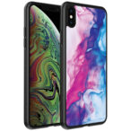 iPhone Xs Max telefoonhoesje met roze blauw marmer opdruk (1)