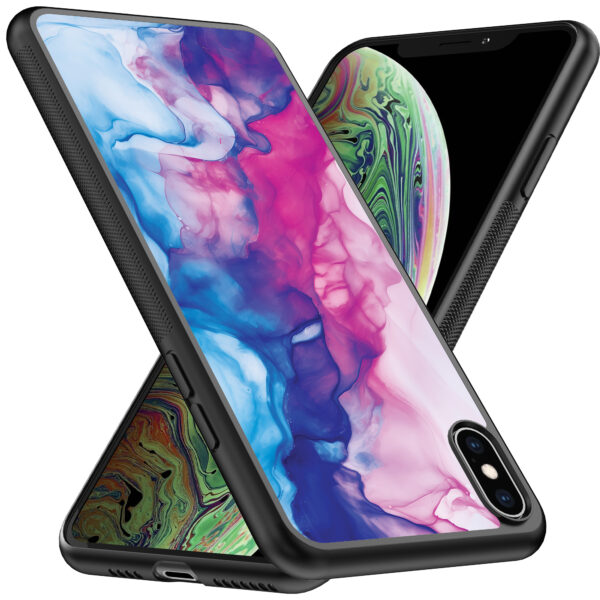 iPhone Xs Max telefoonhoesje met roze blauw marmer opdruk (2)