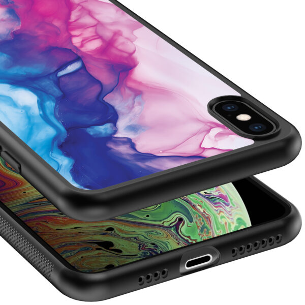iPhone Xs Max telefoonhoesje met roze blauw marmer opdruk (4)