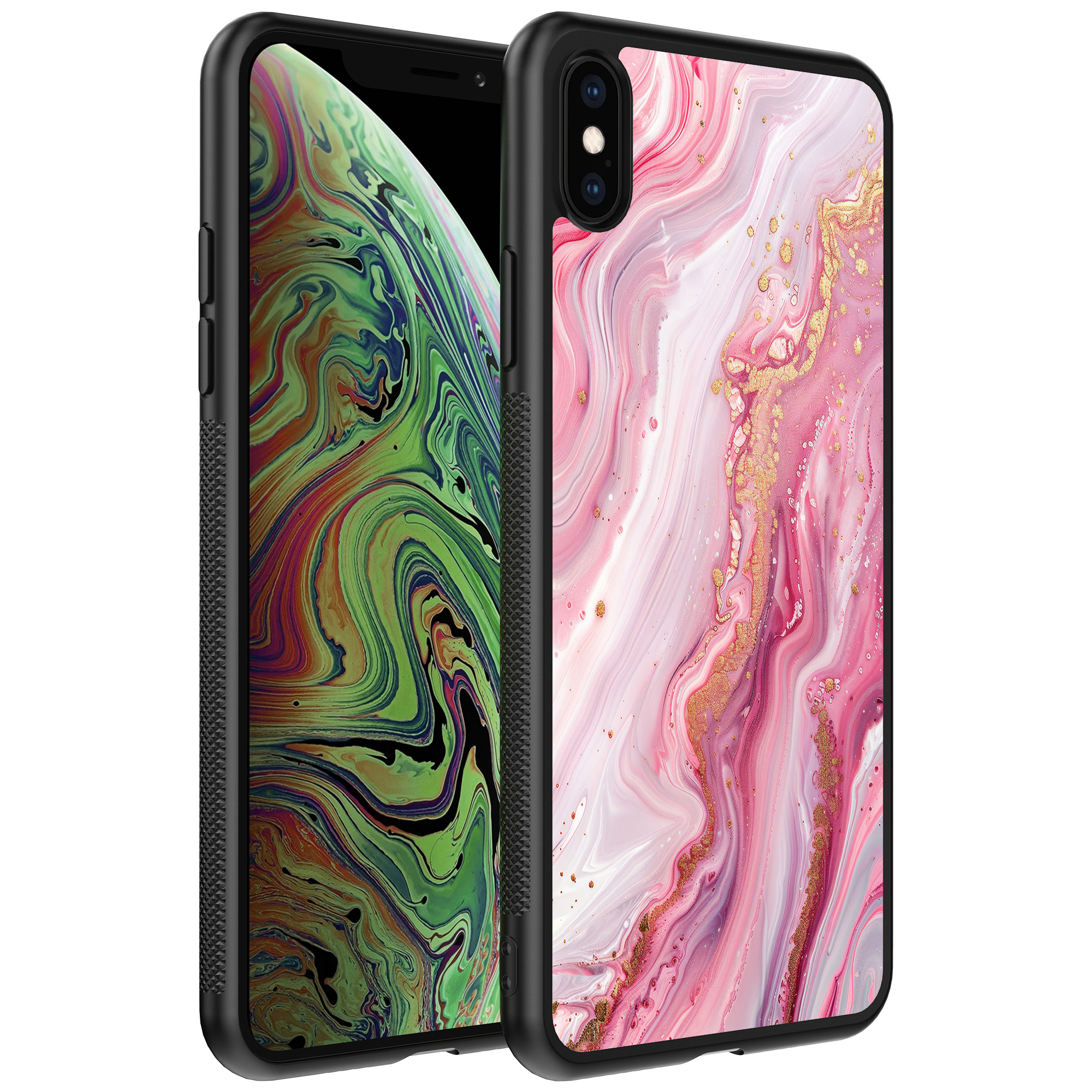 iPhone Xs Max telefoonhoesje met roze marmer opdruk (1)