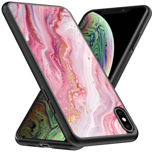 iPhone Xs Max telefoonhoesje met roze marmer opdruk (2)