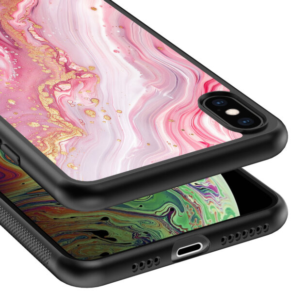 iPhone Xs Max telefoonhoesje met roze marmer opdruk (4)