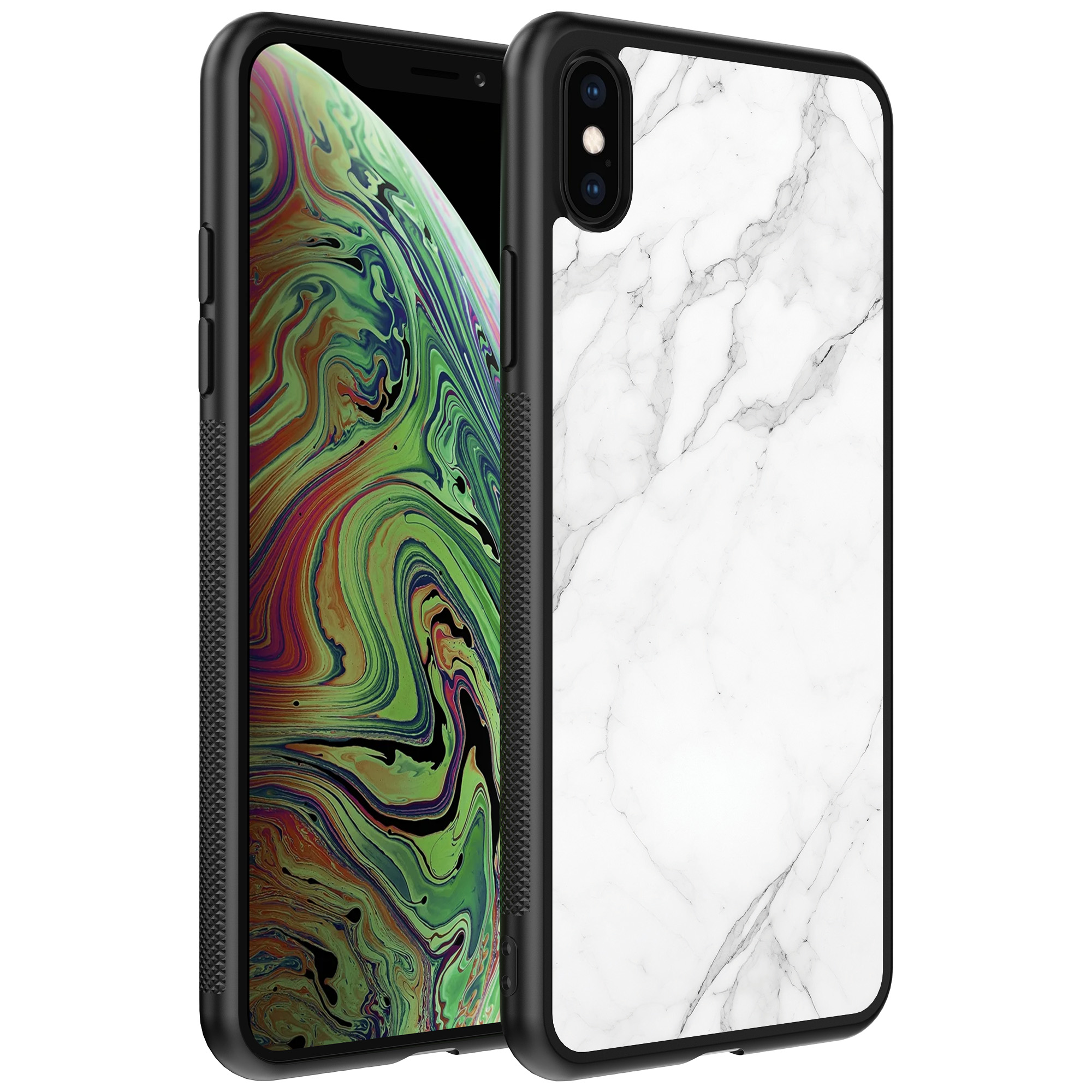 iPhone Xs Max telefoonhoesje met wit marmer opdruk (1)