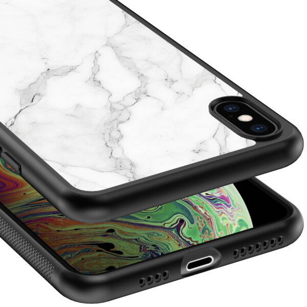 iPhone Xs Max telefoonhoesje met wit marmer opdruk (4)
