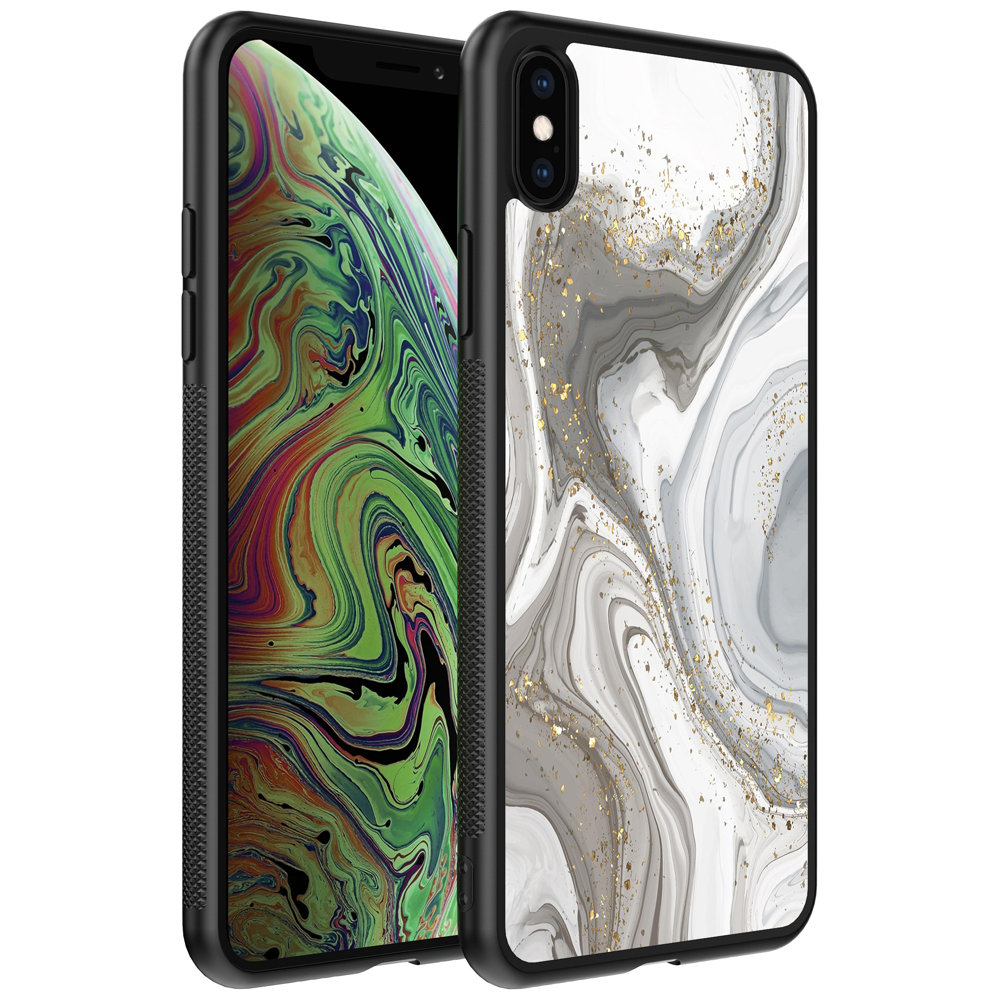 iPhone Xs Max telefoonhoesje met zilver marmer opdruk (1)