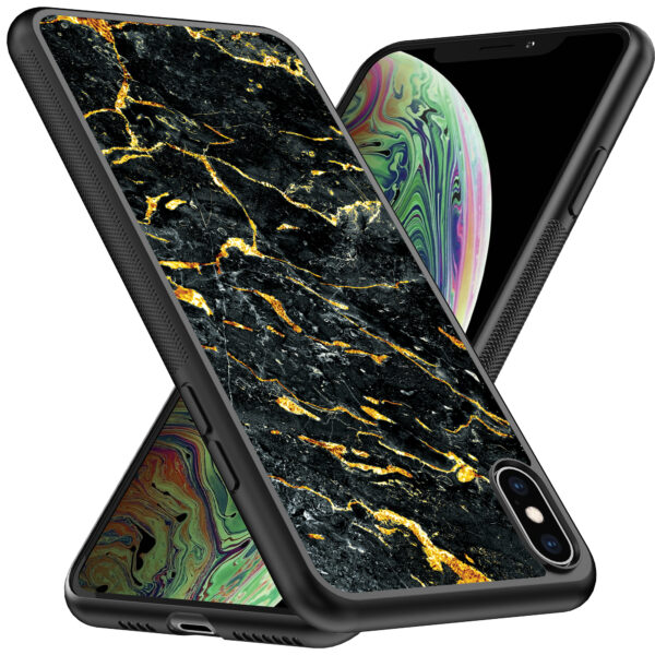 iPhone Xs Max telefoonhoesje met zwart goud marmer opdruk (2)