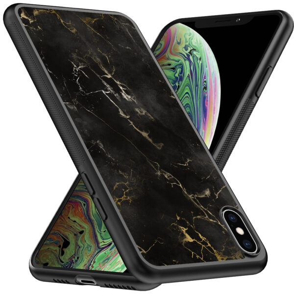 iPhone Xs Max telefoonhoesje met zwart marmer opdruk (2)