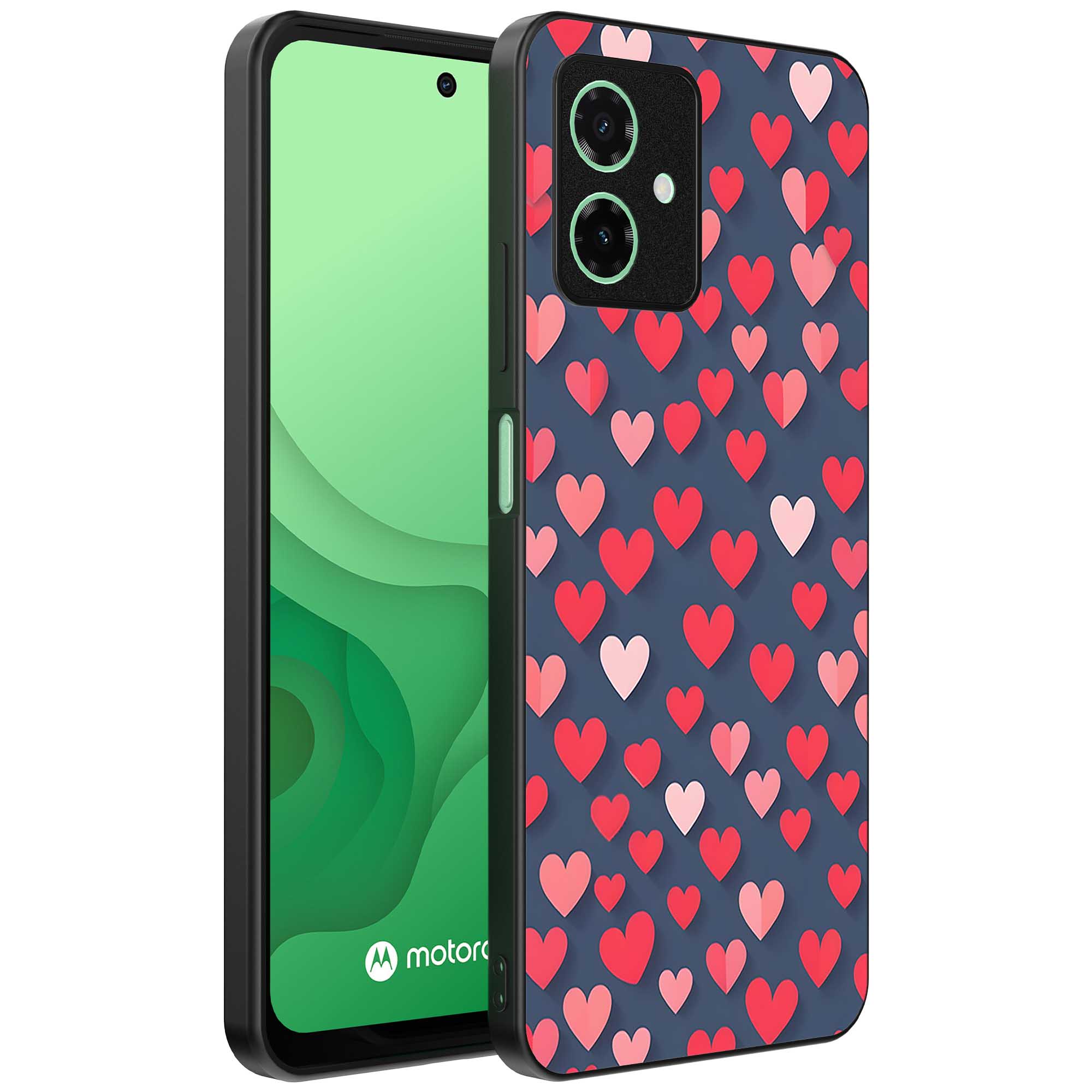 kleine roze en rode hartjes opdruk_Motorola Moto G54 telefoonhoesje met
