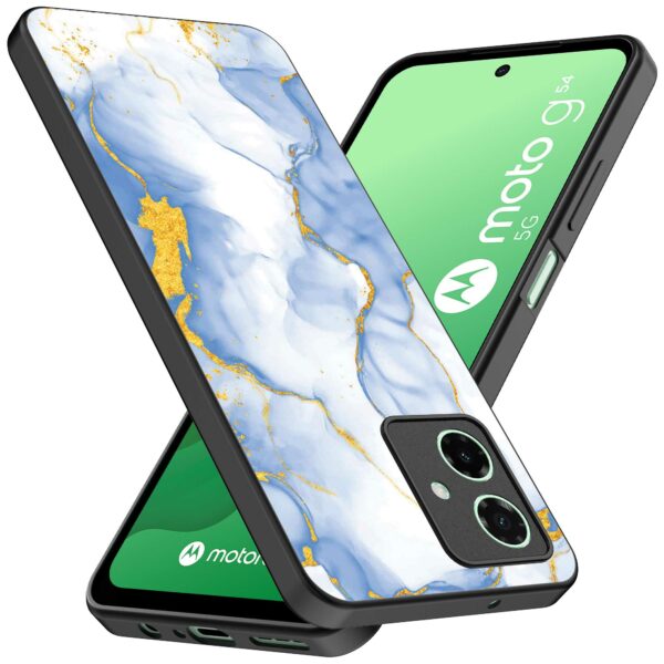 lichtblauw goud marmer opdruk_Motorola Moto G54 telefoonhoesje