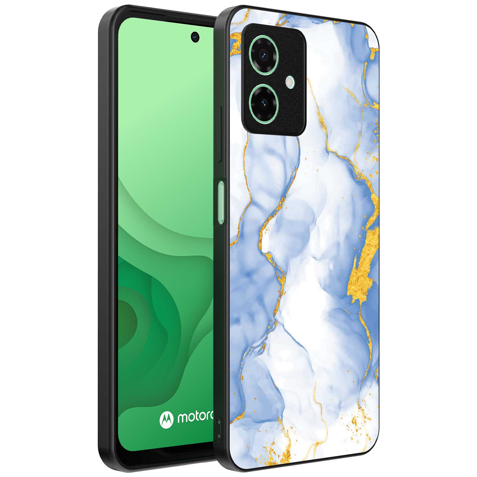 lichtblauw goud marmer opdruk_Motorola Moto G54 telefoonhoesje met