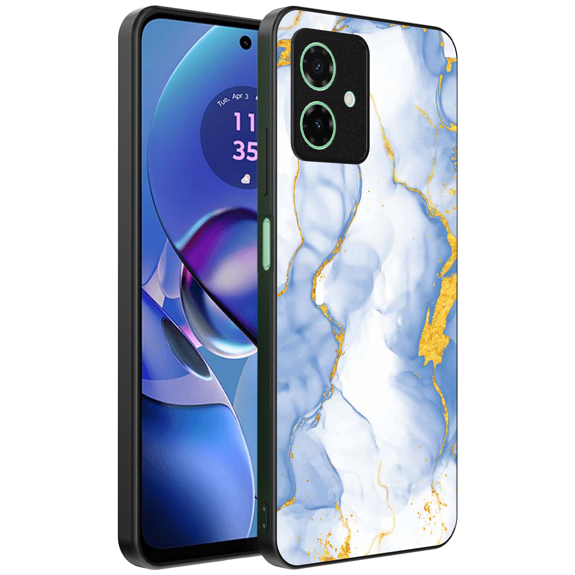 lichtblauw goud marmer opdruk_Motorola Moto G64 telefoonhoesje (1)