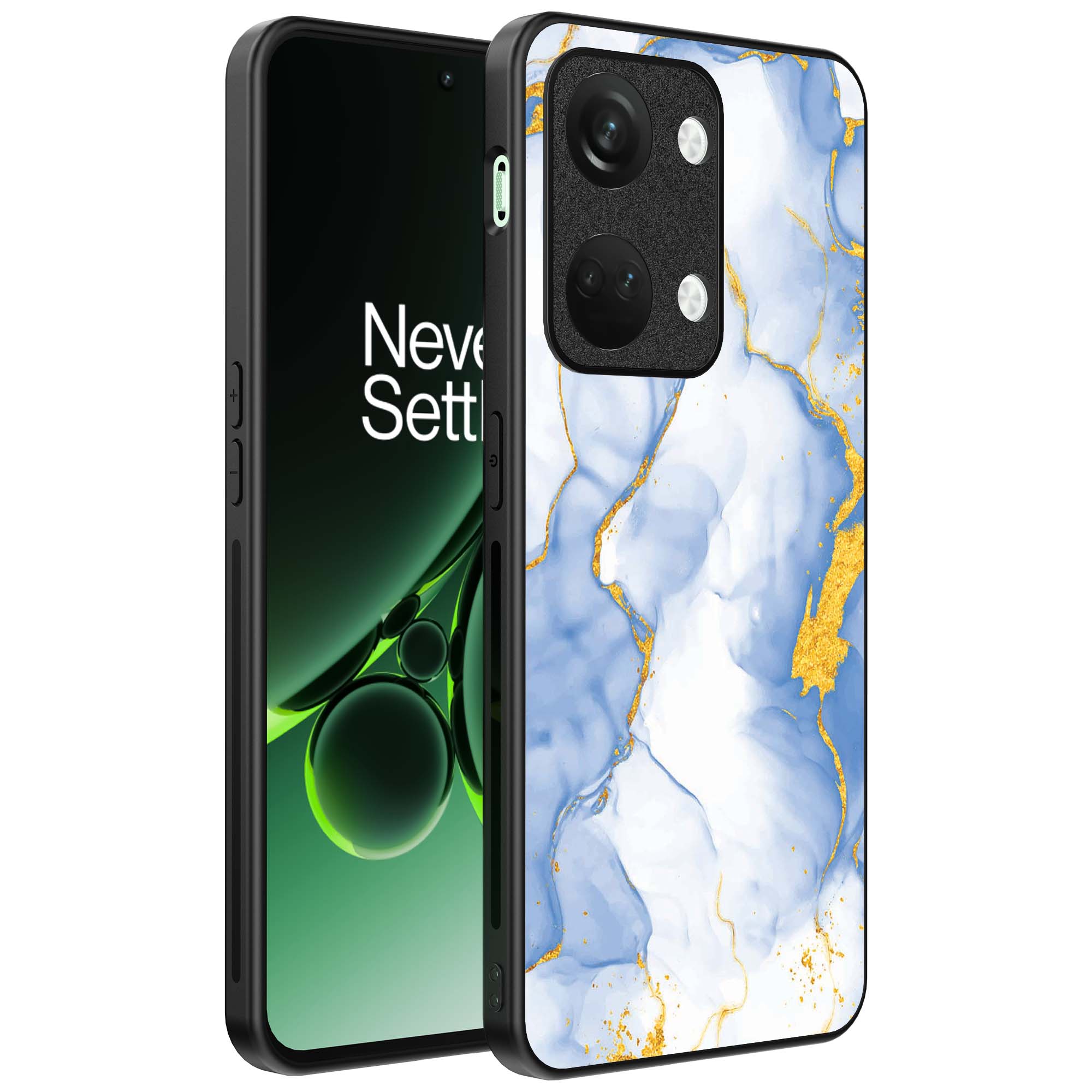 lichtblauw goud marmer opdruk_OnePlus Nord 3 Telefoonhoesje (1)