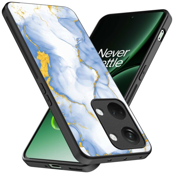 lichtblauw goud marmer opdruk_OnePlus Nord 3 Telefoonhoesje (2)