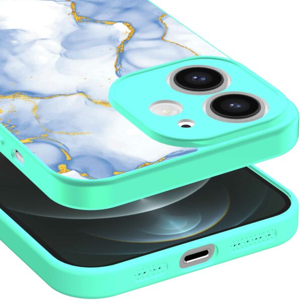 lichtblauw goud marmer opdruk_iPhone 12 Telefoonhoesje met turquoise rand (3)