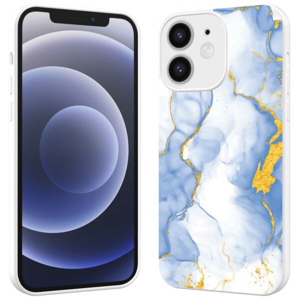 lichtblauw goud marmer opdruk_iPhone 12 Telefoonhoesje met witte rand (2)