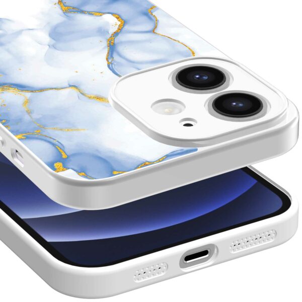 lichtblauw goud marmer opdruk_iPhone 12 Telefoonhoesje met witte rand (3)