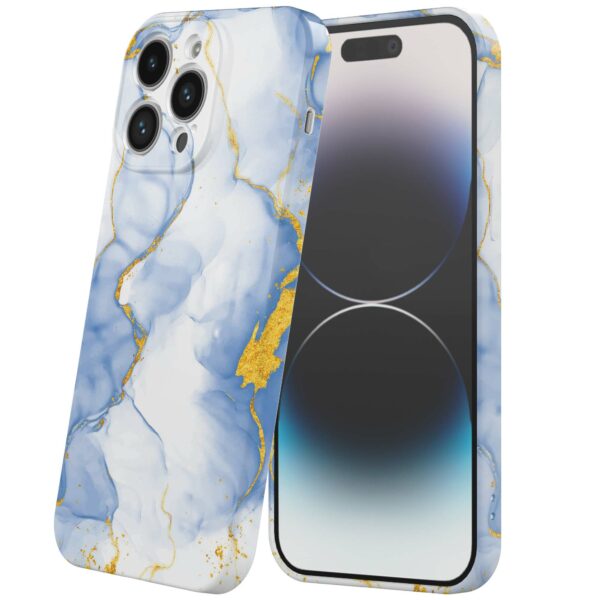 lichtblauw goud marmer opdruk_iPhone 14 Pro telefoonhoesje met volledige rondom bedrukking (6)