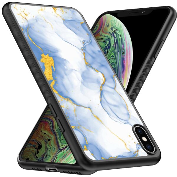 lichtblauw goud marmer opdruk_iPhone X-Xs telefoonhoesje (2)