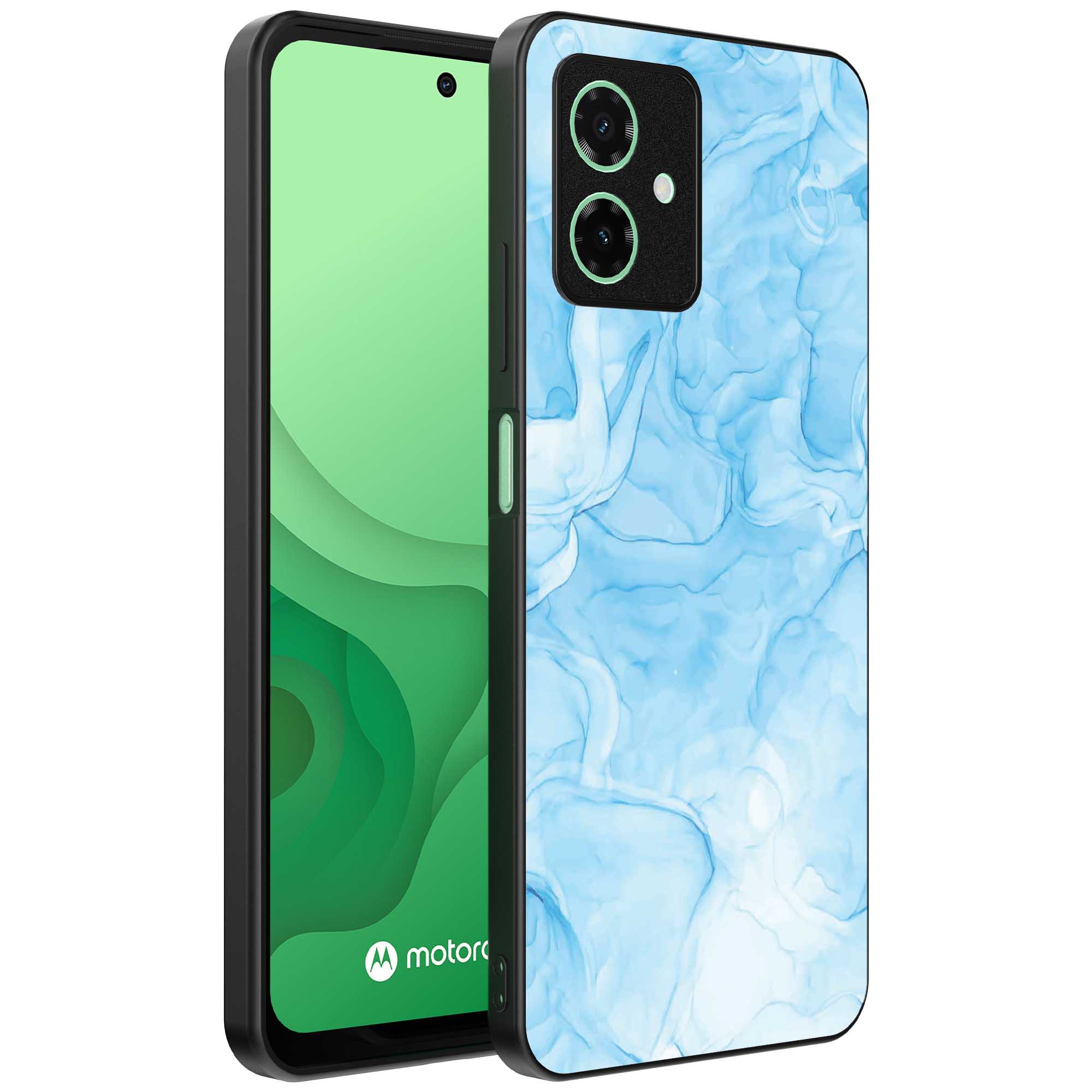 lichtblauw marmer opdruk_Motorola Moto G54 telefoonhoesje met