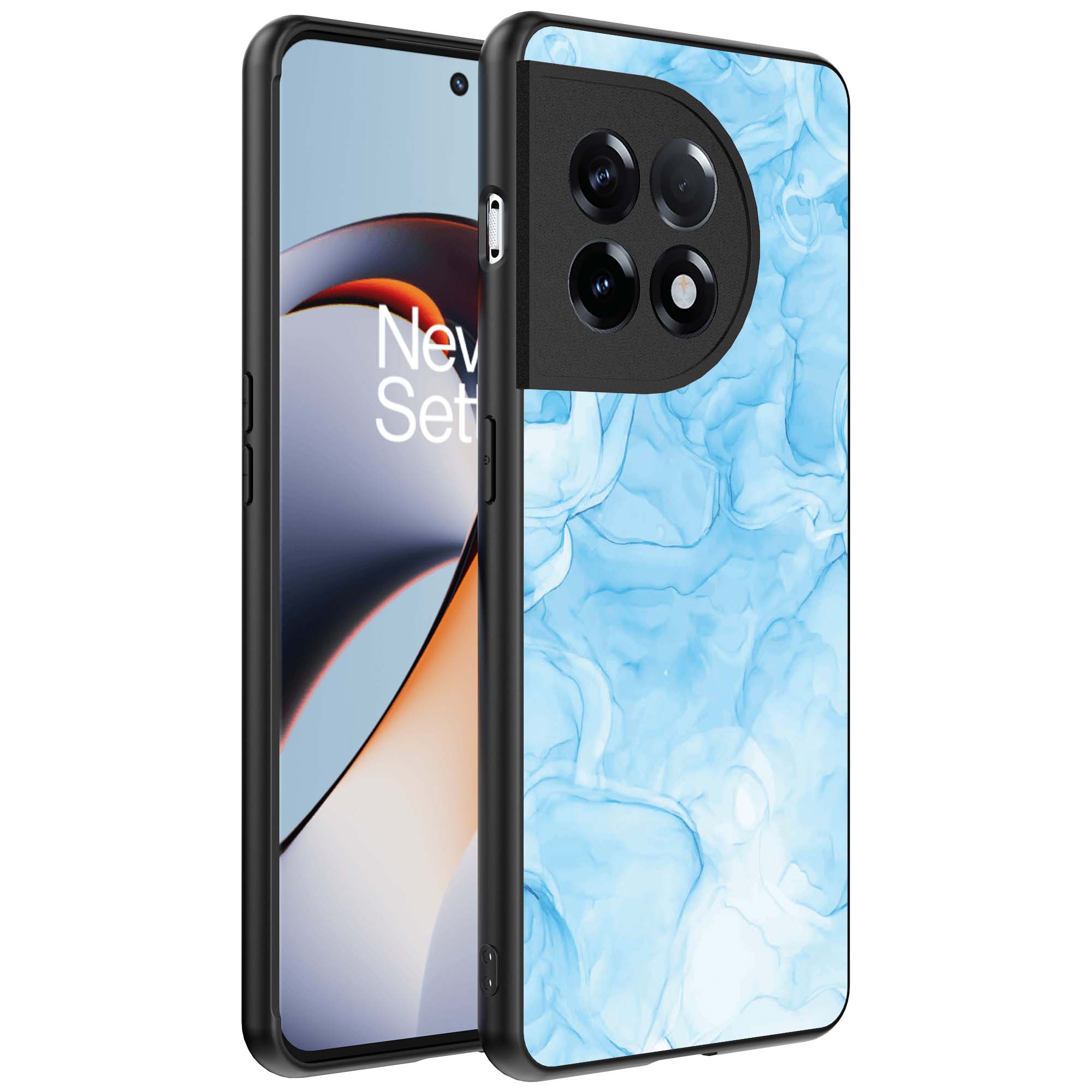 lichtblauw marmer opdruk_OnePlus 11R Telefoonhoesje (1)