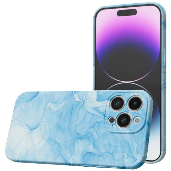lichtblauw marmer opdruk_iPhone 14 Pro Max telefoonhoesje met volledige rondom bedrukking (1)