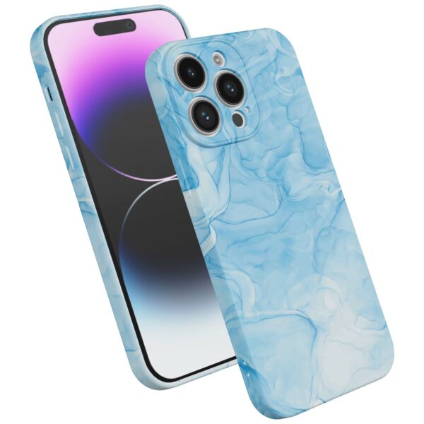 lichtblauw marmer opdruk_iPhone 14 Pro Max telefoonhoesje met volledige rondom bedrukking (2)