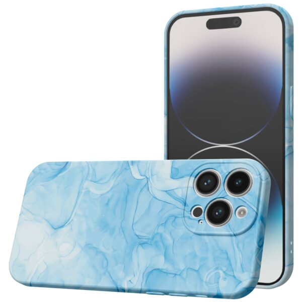 lichtblauw marmer opdruk_iPhone 14 Pro telefoonhoesje met volledige rondom bedrukking (1)
