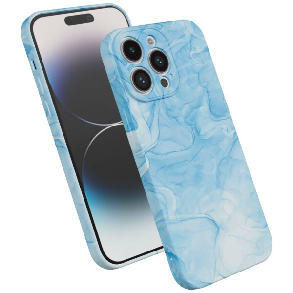 lichtblauw marmer opdruk_iPhone 14 Pro telefoonhoesje met volledige rondom bedrukking (2)