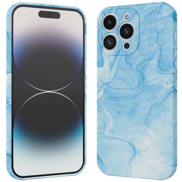 lichtblauw marmer opdruk_iPhone 14 Pro telefoonhoesje met volledige rondom bedrukking (3)