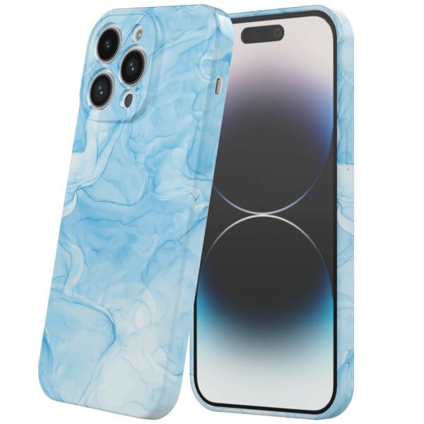 lichtblauw marmer opdruk_iPhone 14 Pro telefoonhoesje met volledige rondom bedrukking (6)